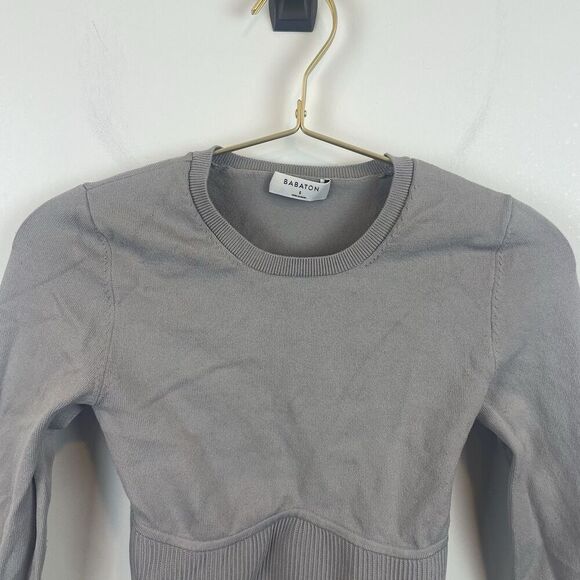 BABATON ARITZIA Sculpt Knit Empire Long Sleeve Corset Top Gray Size Small - Picture 7 of 8